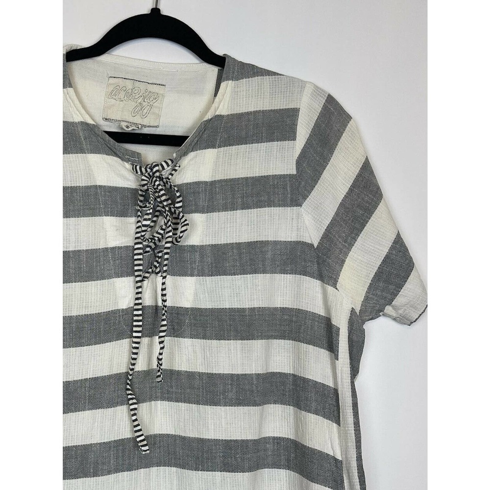 Ace & Jig Striped Lace Up Dress Organic Cotton Pockets Women's Gray White Size L - Picture 6 of 11